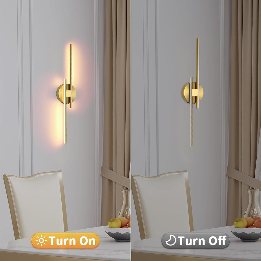 Battery Operated Wall Sconce Set of 2,Gold 23.6' 3000K-6500K LED Dimmable Wall Sconces with Remote Control,Wireless Wall Light USB Rechargeable for Bedroom Hallway Living Room Background Wall Lighting