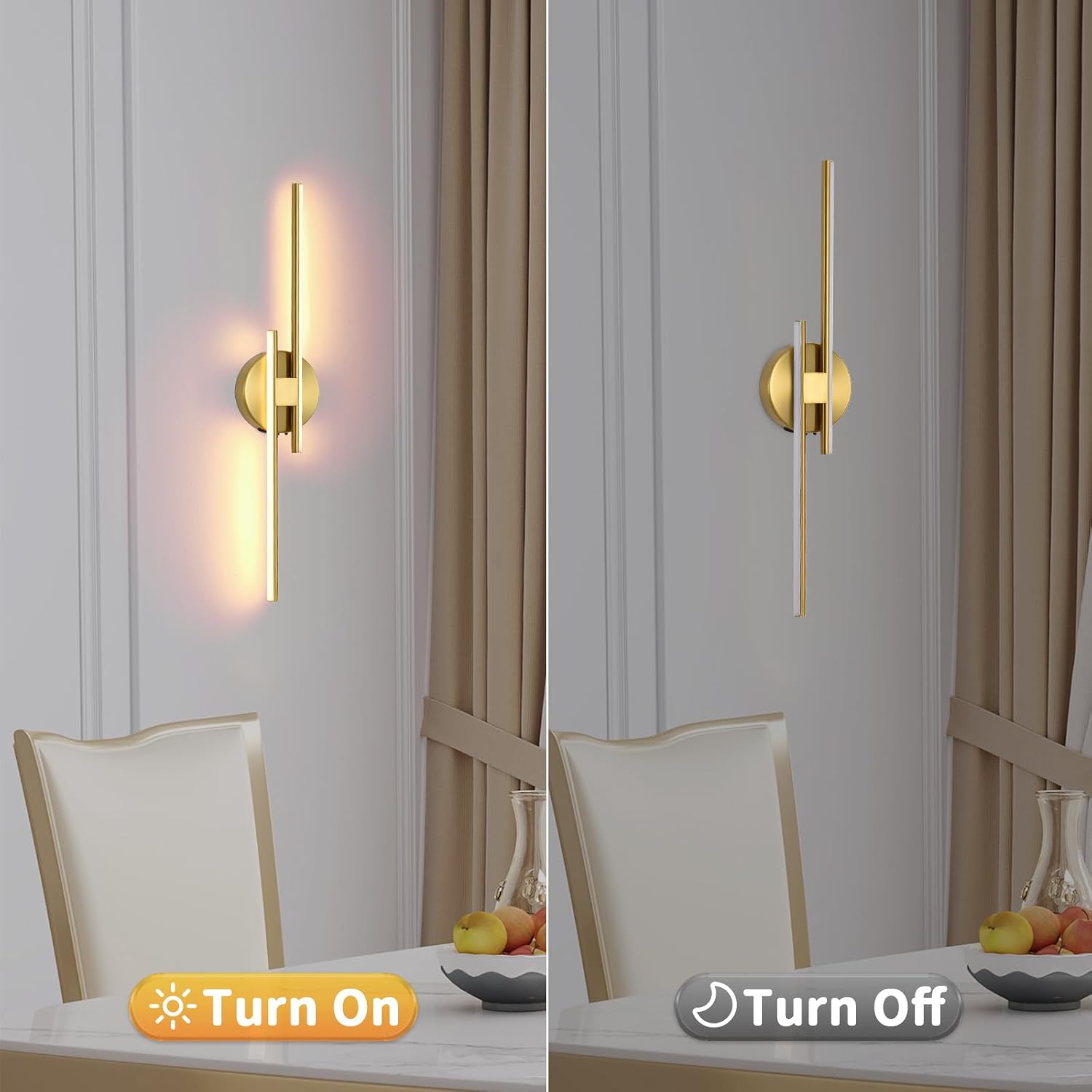 Battery Operated Wall Sconce Set of 2,Gold 23.6' 3000K-6500K LED Dimmable Wall Sconces with Remote Control,Wireless Wall Light USB Rechargeable for Bedroom Hallway Living Room Background Wall Lighting