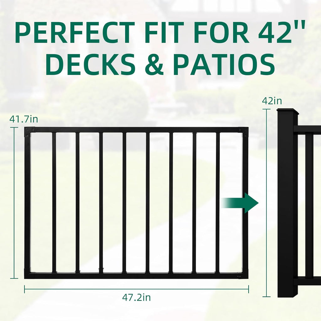 Outdoor Deck Fence Gate Kit, 42''H x 48''W Heavy Duty Steel Gate Anti-Rust Fence Door with Self-Closing Hinges and Latch for Railings, Patios, Gardens, Decks