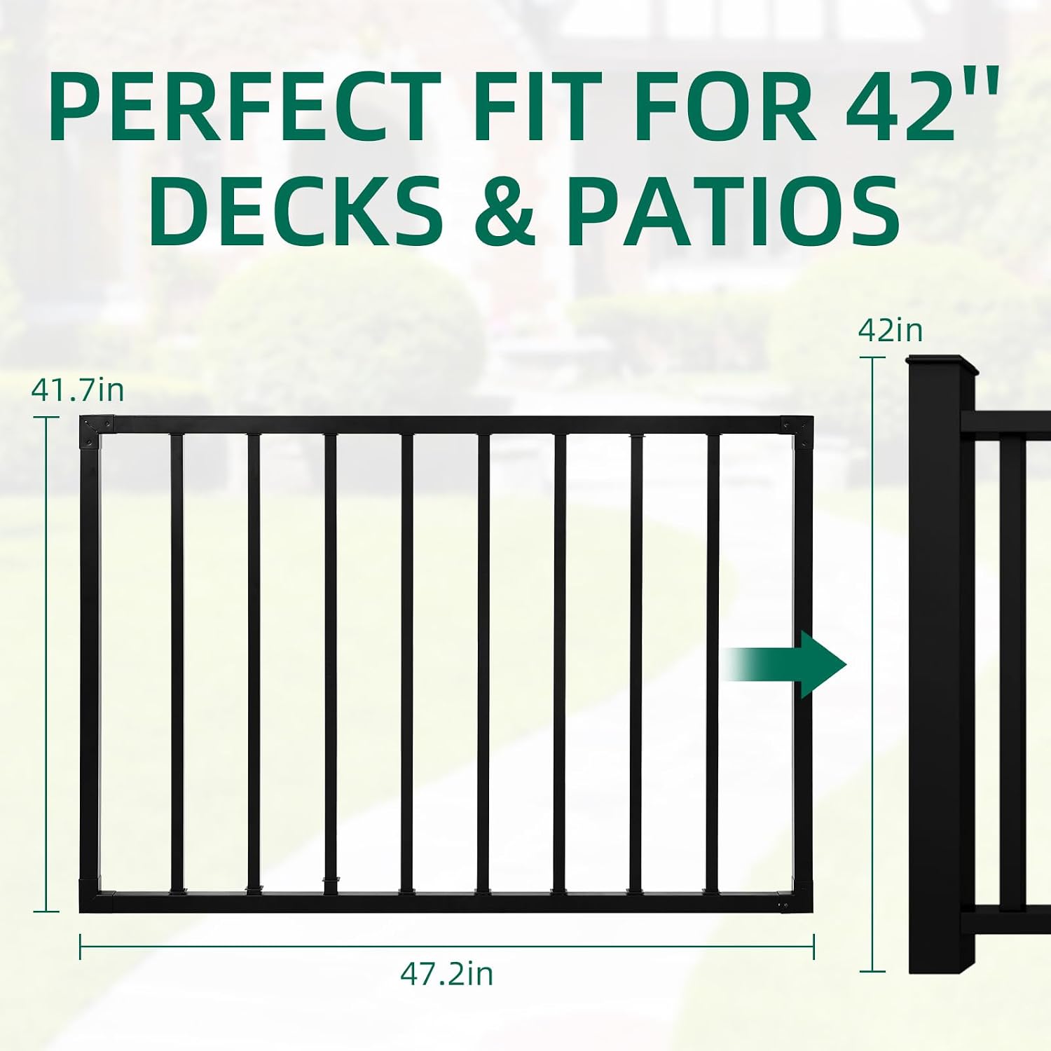 Outdoor Deck Fence Gate Kit, 42''H x 48''W Heavy Duty Steel Gate Anti-Rust Fence Door with Self-Closing Hinges and Latch for Railings, Patios, Gardens, Decks