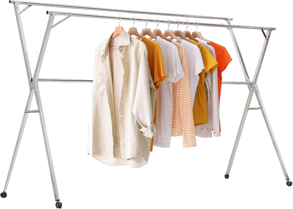 Stainless Steel Clothes Drying Rack, Clothes Dryer Rack Outdoor, Racks for Laundry Room, Clothes Drying Rack Folding Indoor, Garment Racks for Hanging Clothes with Wheels (200cm/79 in)