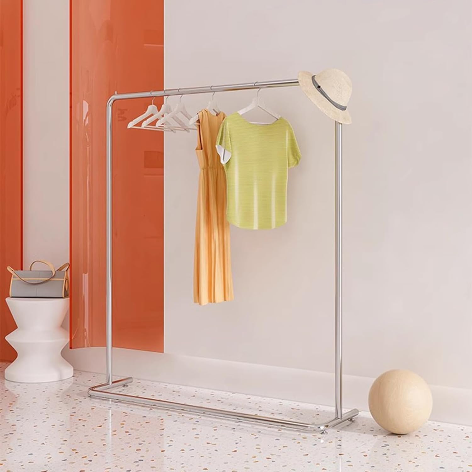 Garment Rack Heavy Duty Clothes Rail With U-shaped Base, Silver Stainless Steel Clothing Rack For Hanging And Displaying Clothes, Single Rod Coat Rack For Bedrooms And Boutiques(Size:150X40X130CM)