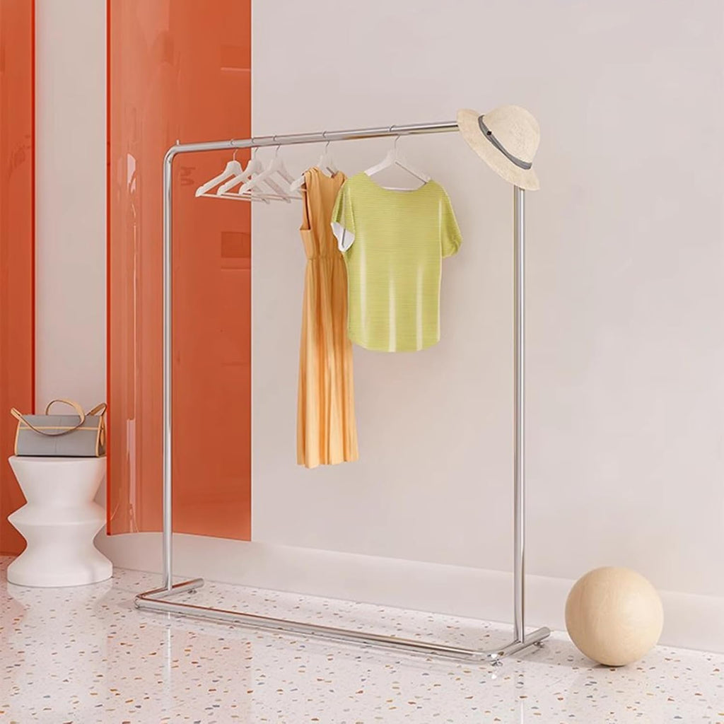 Garment Rack Heavy Duty Clothes Rail With U-shaped Base, Silver Stainless Steel Clothing Rack For Hanging And Displaying Clothes, Single Rod Coat Rack For Bedrooms And Boutiques(Size:80X40X160CM)