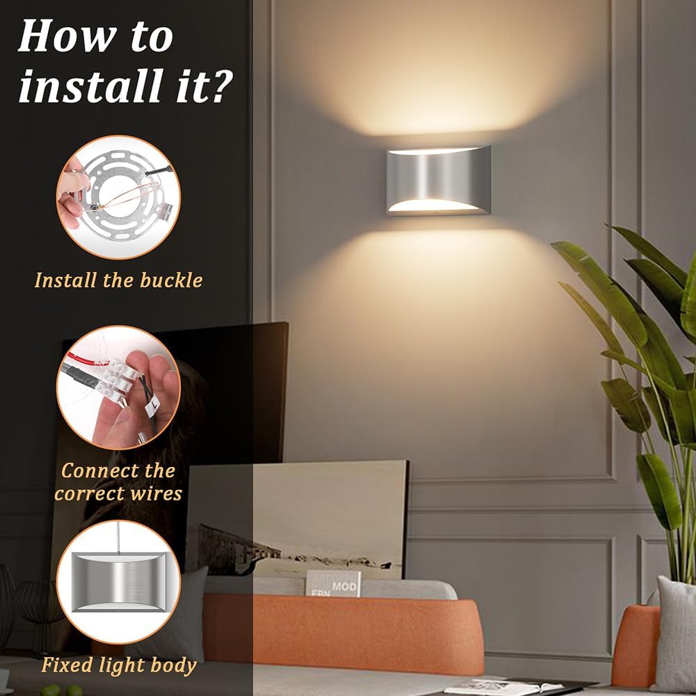 Aipsun 4 Pack Nickel Modern LED Wall Sconce Hardwired Indoor Wall Lights Up and Down Wall Mount Light for Living Room Bedroom Hallway Corridor Conservatory Warm White 3000K(with G9 Bulbs)