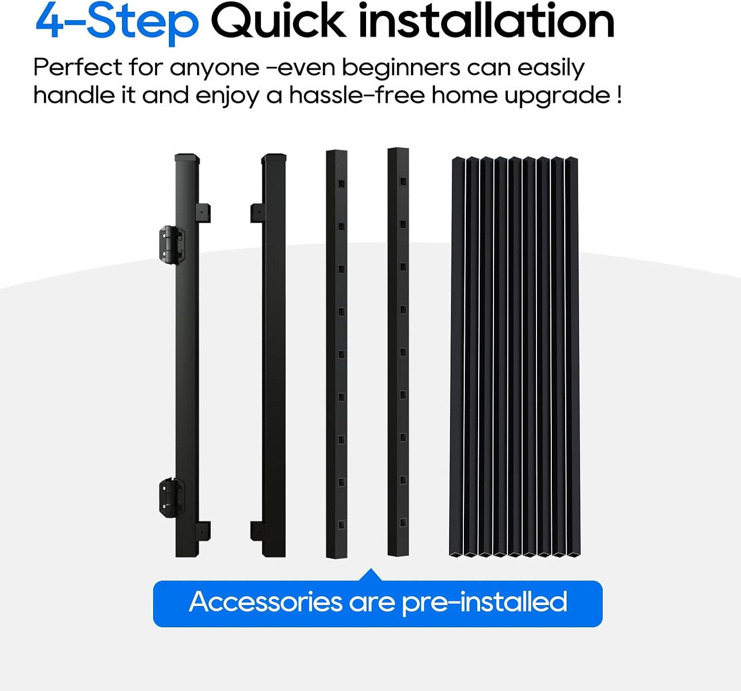 36'x45' Aluminum Gate with Self-Closing Hinges,Square Tube 3/4' pickets, Adjustable Width Black Powder Coated Deck gate Kits Incl. Hinges Latch for Deck Railing Patios Gardens Indoor Outdoor