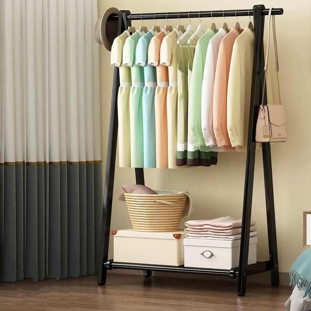 Bamboo Garment Rack, Foldable Hanging Clothes Rack, Space Saving Coat Stand, Storage Organizer Shelves