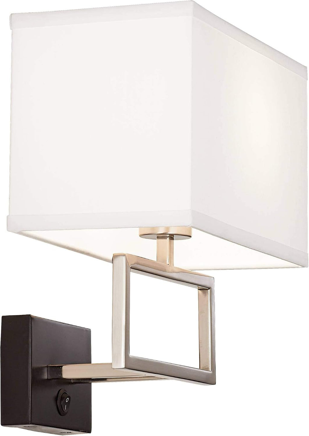 Possini Euro Design Trixie Modern Indoor Wall Lamp Brushed Nickel Silver Matte Black Plug-in Light Fixture Rectangular Fabric Shade for Bedroom Bedside House Reading Living Room Home Hallway Dining