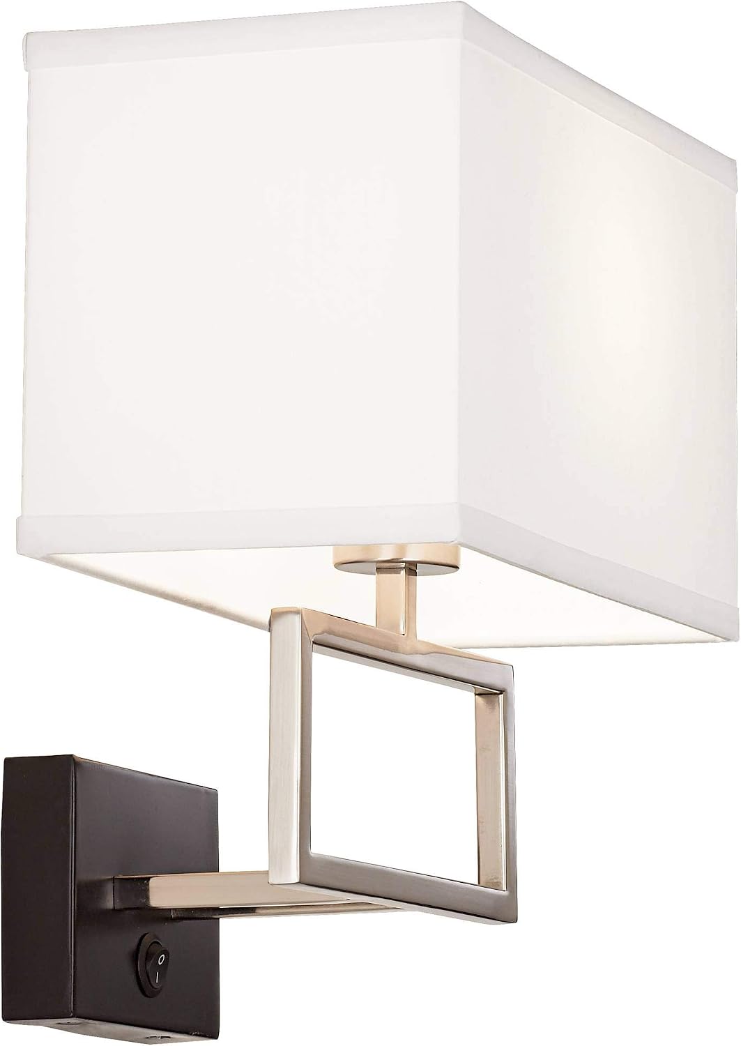 Possini Euro Design Trixie Modern Indoor Wall Lamp Brushed Nickel Silver Matte Black Plug-in Light Fixture Rectangular Fabric Shade for Bedroom Bedside House Reading Living Room Home Hallway Dining