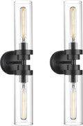 Emak 22 Inch Black Bathroom Light Fixtures Over Mirror, 2-Light Bathroom Vanity Light with Clear Glass Shade, 2 Pack Wall Sconce for Bathroom, Bedroom, Hallway, VL085-BKL-2-2PK