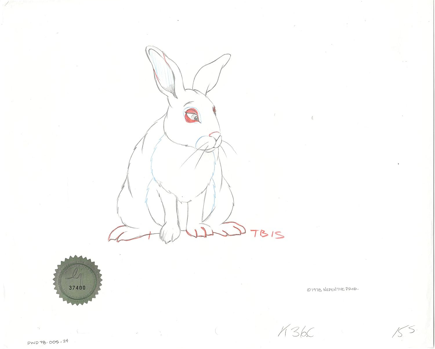 Watership Down 1978 Production Animation Cel Drawing with Linda Jones Enterprise Certificate of Authenticity 005-024