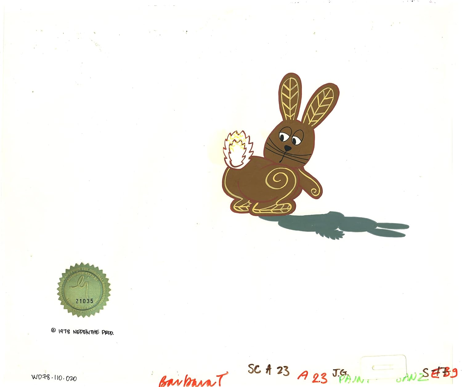 Watership Down Opening Fable El-ahrairah 1978 Production Animation Cel with LJE Seal and COA 110-020