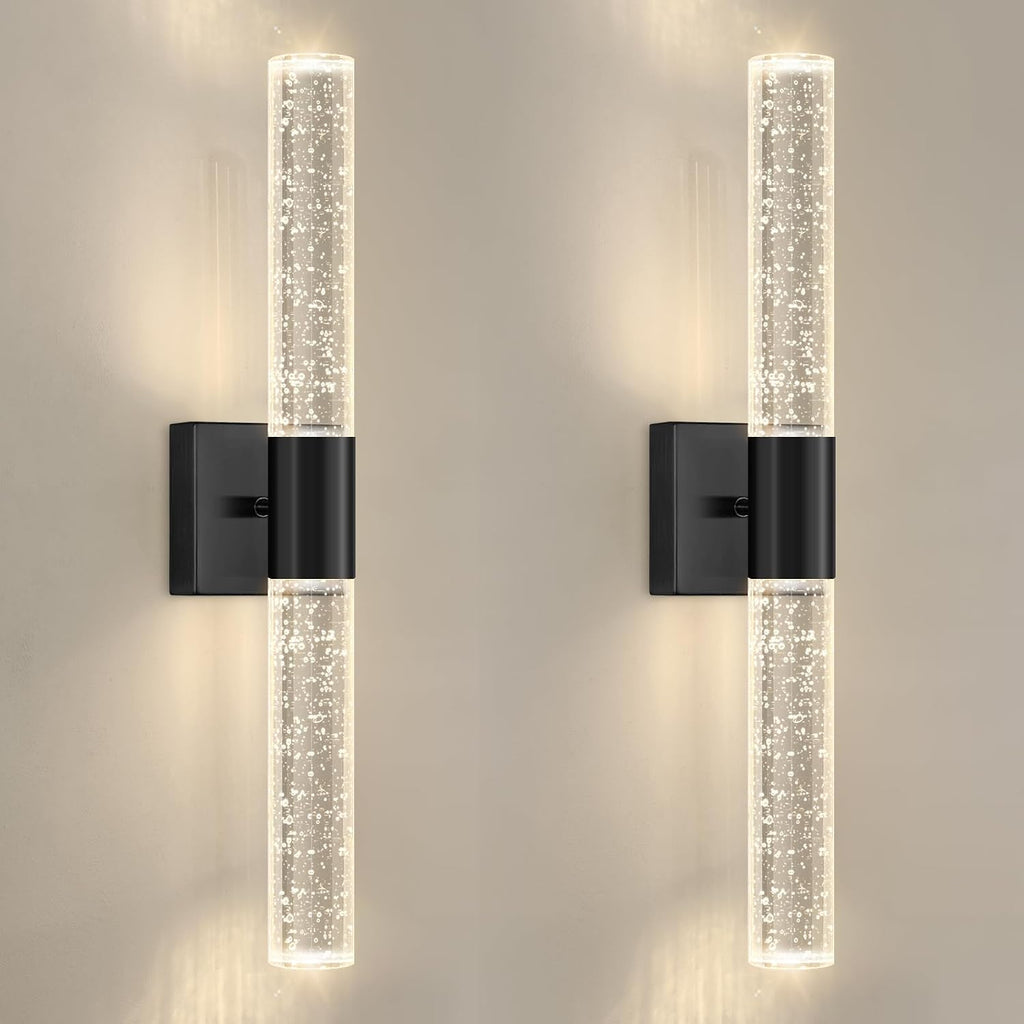 Black LED Wall Sconces Set of 2 with LED Warm Light Interior Glam Crystal Wall Light, Hardwired