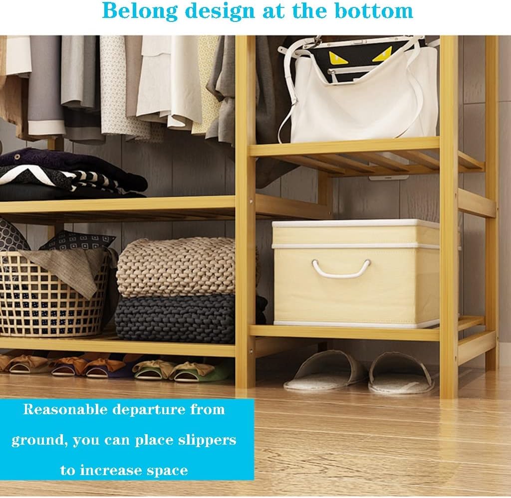 Freestanding Bamboo Wood Garment Rack, Corner Clothes Hanging Rack with 9 Tiers, 147 * 41 * 165cm, Space Saver
