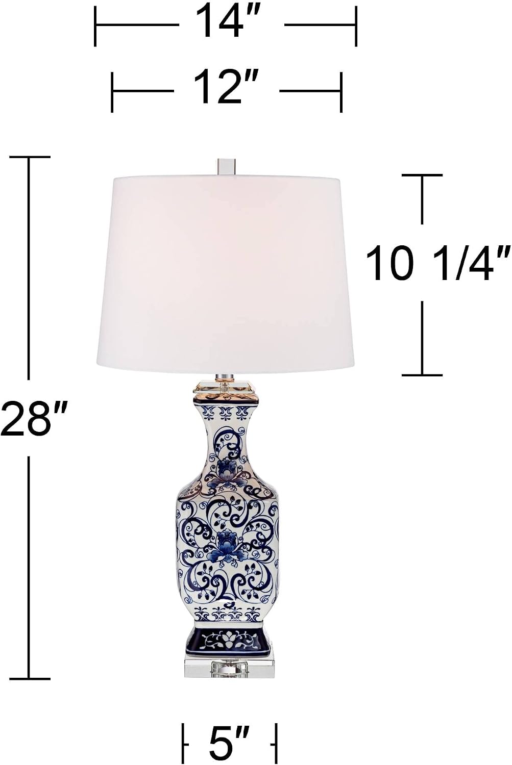 Barnes and Ivy Iris Asian Chinese Jar Style Table Lamps 28' Tall Set of 2 Blue Porcelain Crystal Geneva White Fabric Drum Shade Decor for Living Room Bedroom House Bedside Nightstand Home