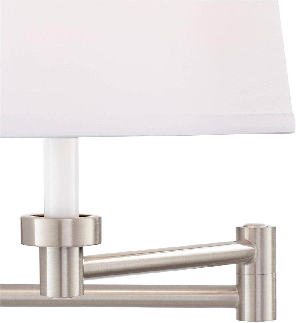 360 Lighting Vero Modern Swing Arm Wall Lamps Set of 2 with USB Charging Port Brushed Nickel Plug-in Light Fixture White Hardback Drum Shade for Bedroom Bedside Living Room Reading House