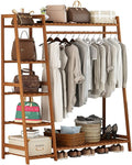 Coat Rack, Bamboo Garment Rack 7 Tier Storage Shelves Clothes Hanging Rack Heavy Duty Clothing Rack Multipurpose Open Wardrobe Closet Organizer Stable Structure