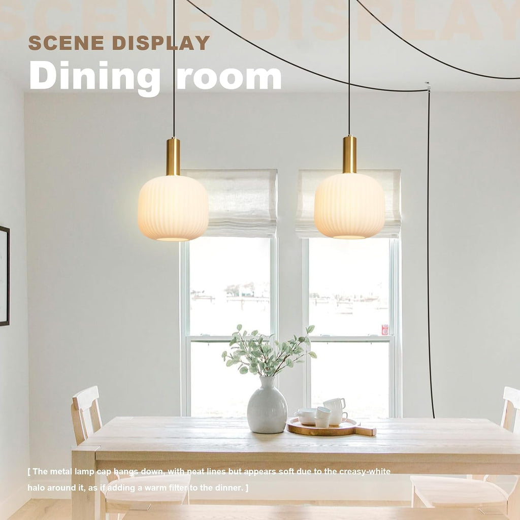 Plug in Pendant Light 2 Pack, Milk White Glass Hanging Light Plug in, Modern Plug-in Pendant Lighting with On/Off Switch, Mid Century Hanging Lamp for Kitchen Island Bedroom Hallway