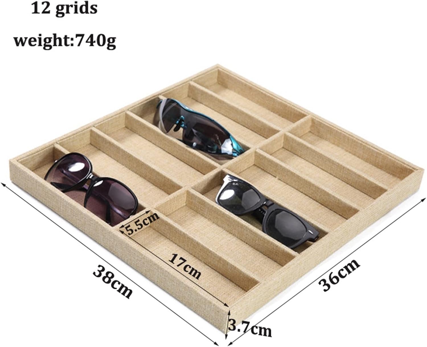 Eyewear es Fashion Glasses Cases Linen 6/10/12 Grids Sunglasses Display Box Sunglasses Display Glasses Display Props Jewelry Organizer Tray Sunglasses Eyewear (Color : 12GridsCases) (12gridscase