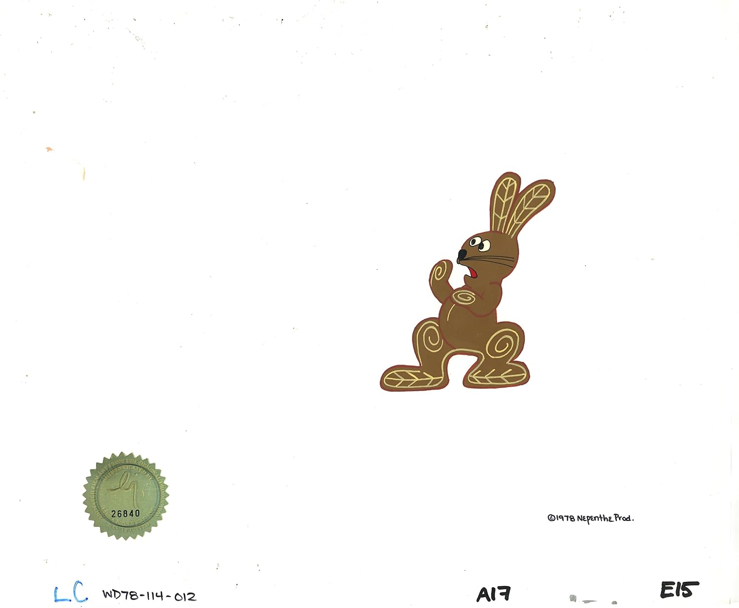 Watership Down Opening Fable El-ahrairah 1978 Production Animation Cel with LJE Seal and COA 114-012