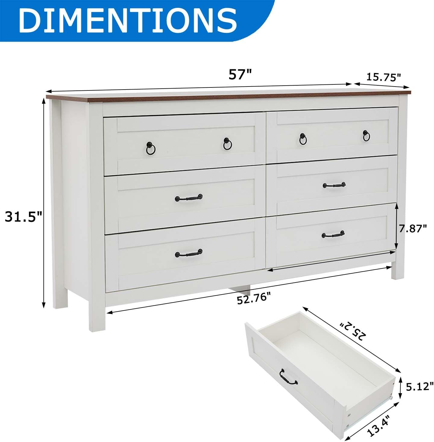 Bedside Table with 6 Drawers Storage, Modern Storage Cabinet with Metal Handles for Bedroom, Living Room, Hallway, White