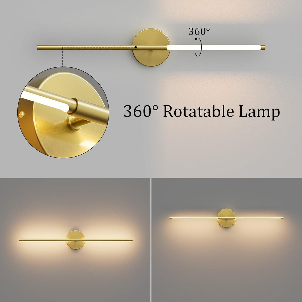 40Inch Hardwired Gold Wall Sconces Set of Two,360° Rotate Modern Linear Wall Light 30W Gold Vanity Light 3000K for Bathroom, Living Room(2 Pack)