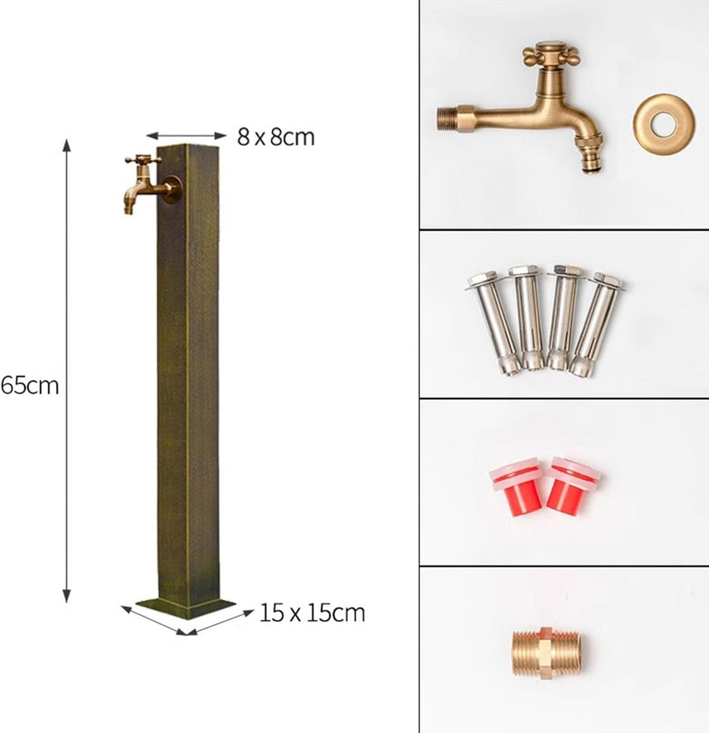 Antique Outdoor Faucet Post with Copper Tap, 304 Stainless Steel Hose Stand, Decorative Garden Water Column Extender for Backyard and Farm Use