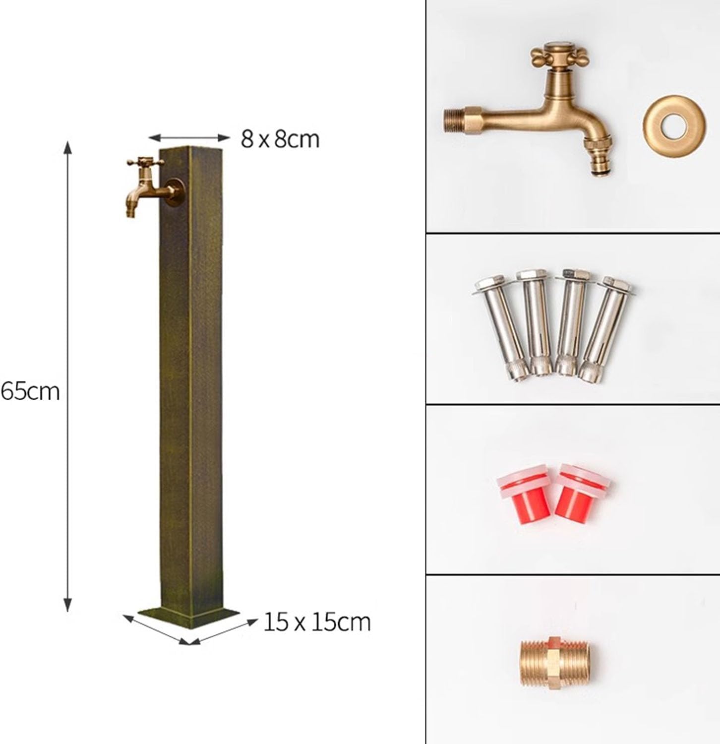 Antique Outdoor Faucet Post with Copper Tap, 304 Stainless Steel Hose Stand, Decorative Garden Water Column Extender for Backyard and Farm Use