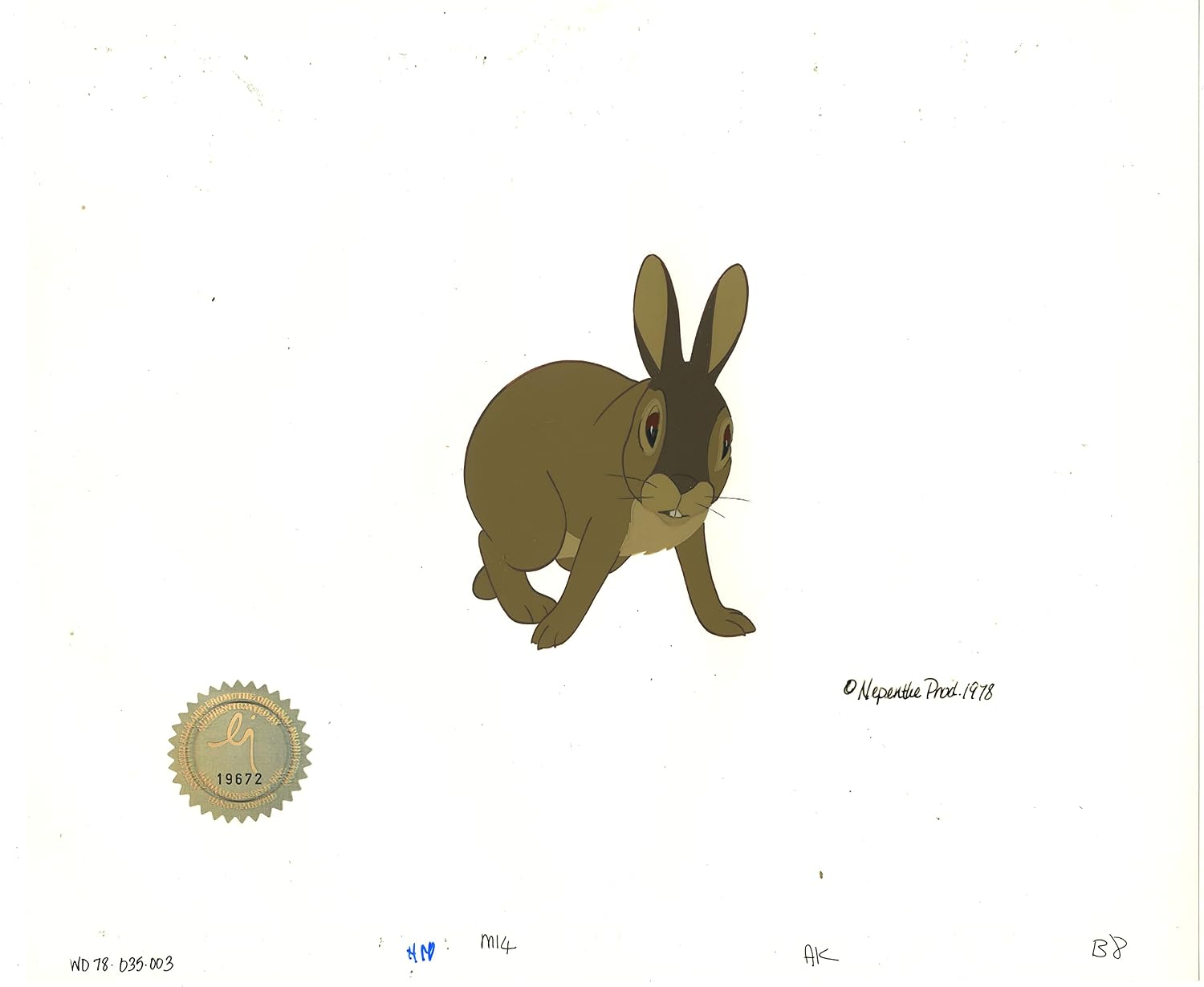 Watership Down 1978 Production Animation Cel of Blackberry with LJE Seal and COA 035-003