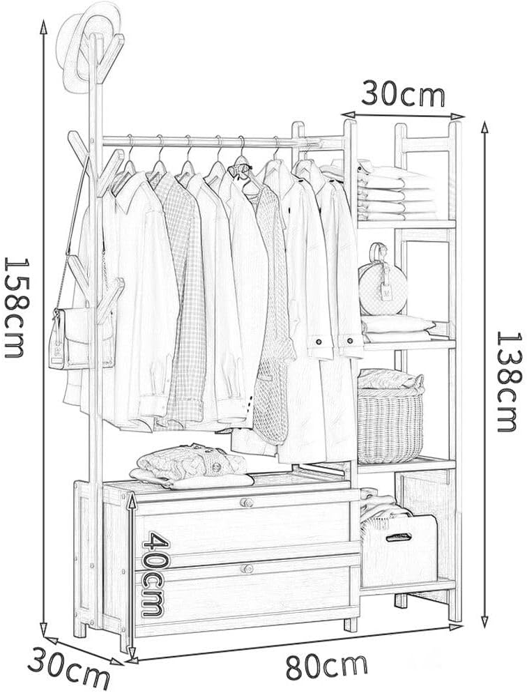 HomeLava Bamboo Garment Rack Heavy Duty Clothes Rack with Drawers Shelves and Side Hook, Clothing Rack for Entry Bedroom (Natural, 31.5'')