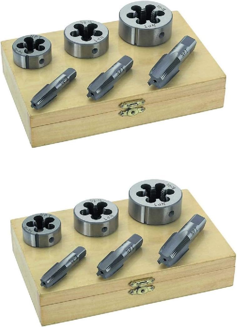 2 pack 6pc Pipe Tap and Die 1/4' X 18, 3/8' X 18, 1/2' X 14, NPT Engine repair Tool set, Jikkolumlukka