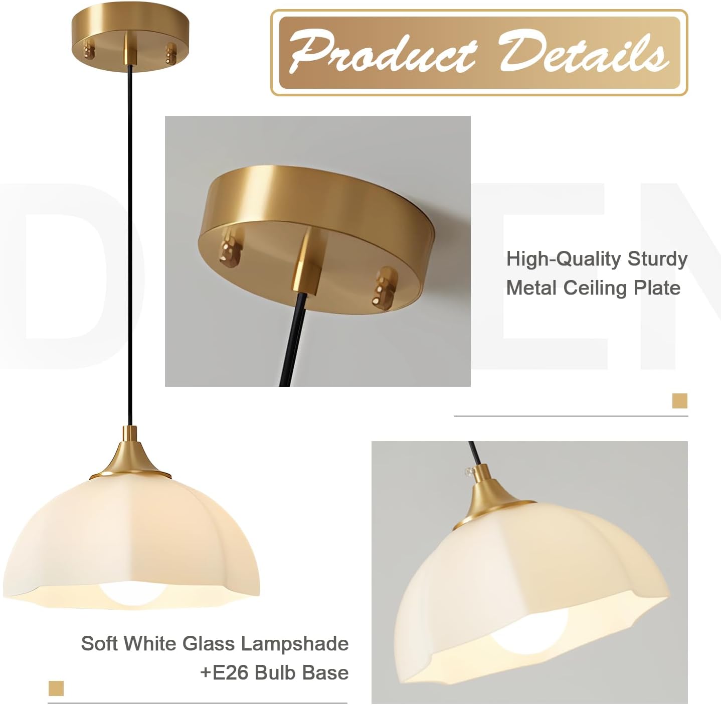 Milk Glass Pendant Light Kitchen Island 2 Pack Mid Century Brushed Gold Dome Ceiling Hanging Light Fixtures Retro Hanging Lamp Set of 2 MPL17-2 GD