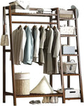 Bamboo Freestanding Coat Garment Rack with Top Shelf and Hanging Rod Open Wardrobe Closet for Bedroom and Hallway