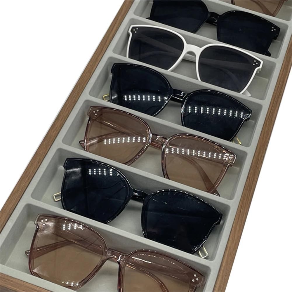 Eyeglasses Stand 7 Grids Glasses Display Tray Sunglasses Necklace Rack Organizer Stand Holder Storage Box for Sales Counter Eyewear Display Rack(Gris)