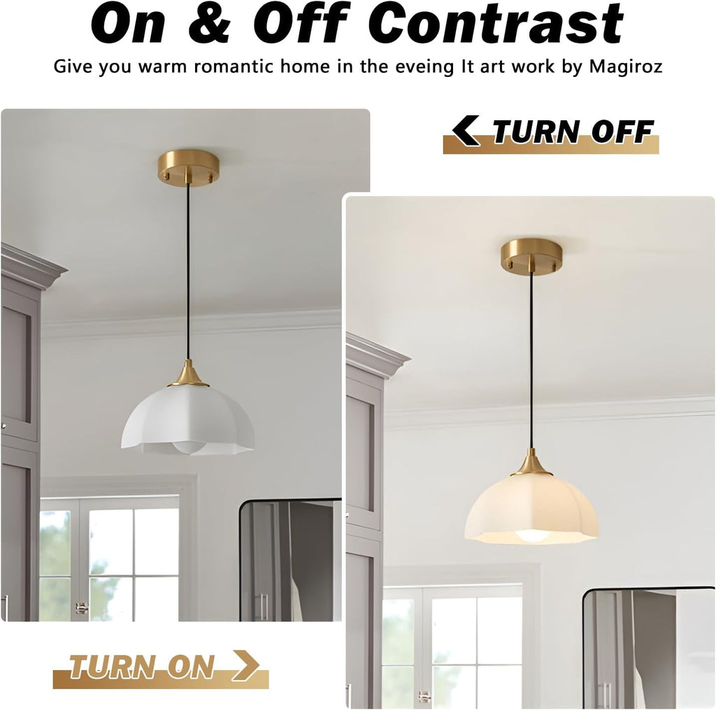 Milk Glass Pendant Light Kitchen Island 2 Pack Mid Century Brushed Gold Dome Ceiling Hanging Light Fixtures Retro Hanging Lamp Set of 2 MPL17-2 GD