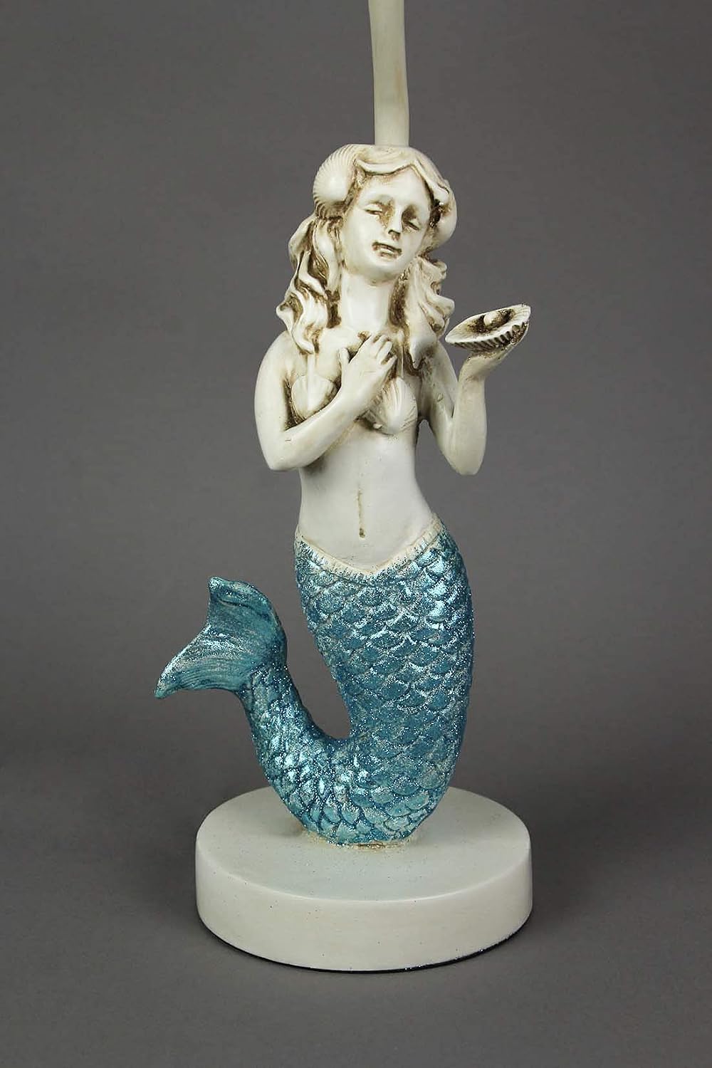 Zeckos Set of 2 Blue Glitter Mermaid Table Lamps Coastal Beach Decor Burlap Shades 22.5 Inches High