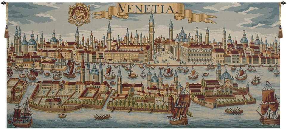 Venice Ancient Map Italian Tapestry Wall Hanging - 54 in. x 24 in. Cotton/Viscose/Polyester by Charlotte Home Furnishings