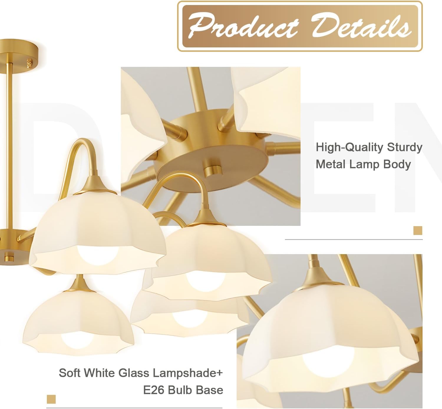 8 Lights Gold Sputnik Chandelier Light Fixture Large Mid Century Large Milk Glass Sputnik Pendant Lights Kitchen Island Modern Farmhouse Semi Flush Mount Chandelier Hanging Lamp MPL13-8 GD