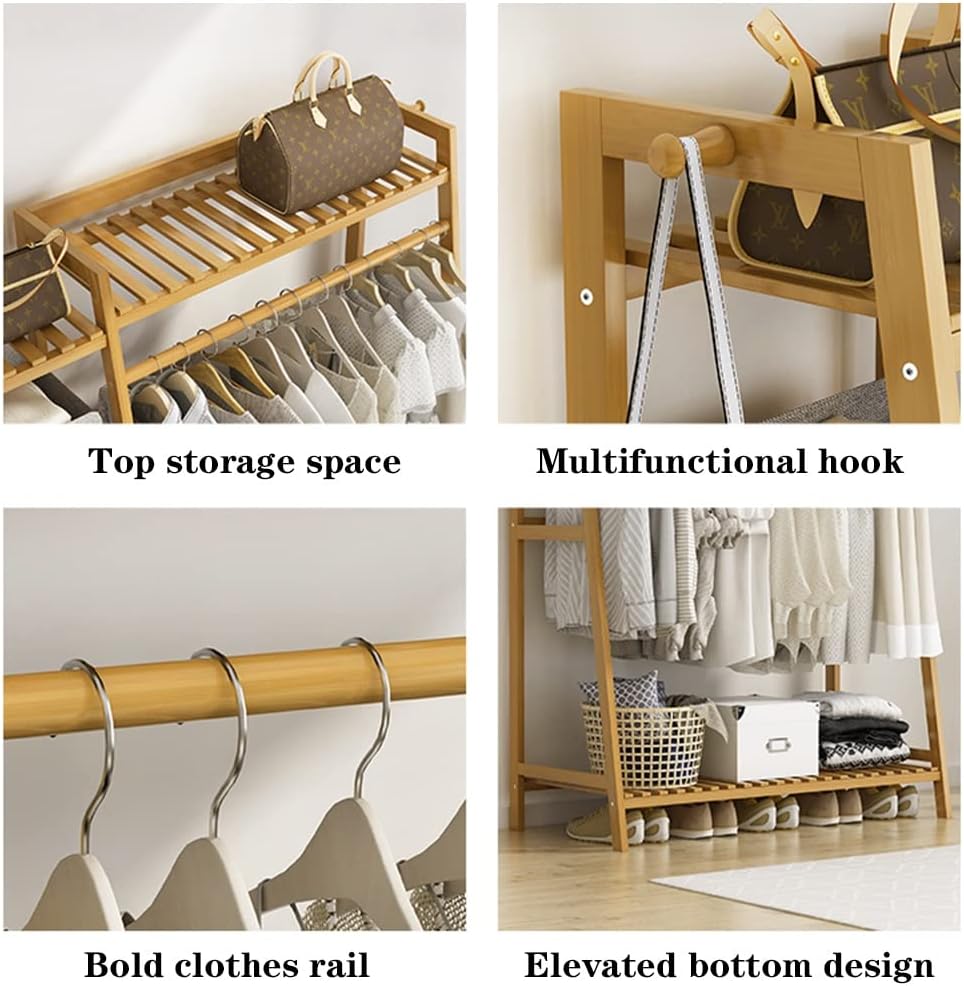 Generic Heavy Duty Clothes Rack Garment Rail Shoe Bench Coat Stand Rack Hanger Clothing Racks Bamboo Garment Rack For Hanging Clothes Heavy Duty Rack With Shelves And Shoe Clothing Storage Organizer