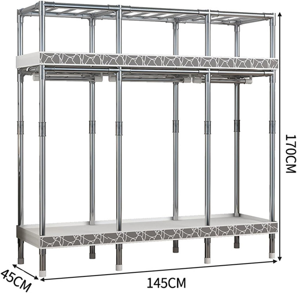 Portable Closets,Covered Clothing Racks For Hanging Clothes, Freestanding Portable Closet,Wardrobe Closet Heavy Duty Garment Rack,Extra Large Clothes Rack With Cover(Beige 2,145cm)