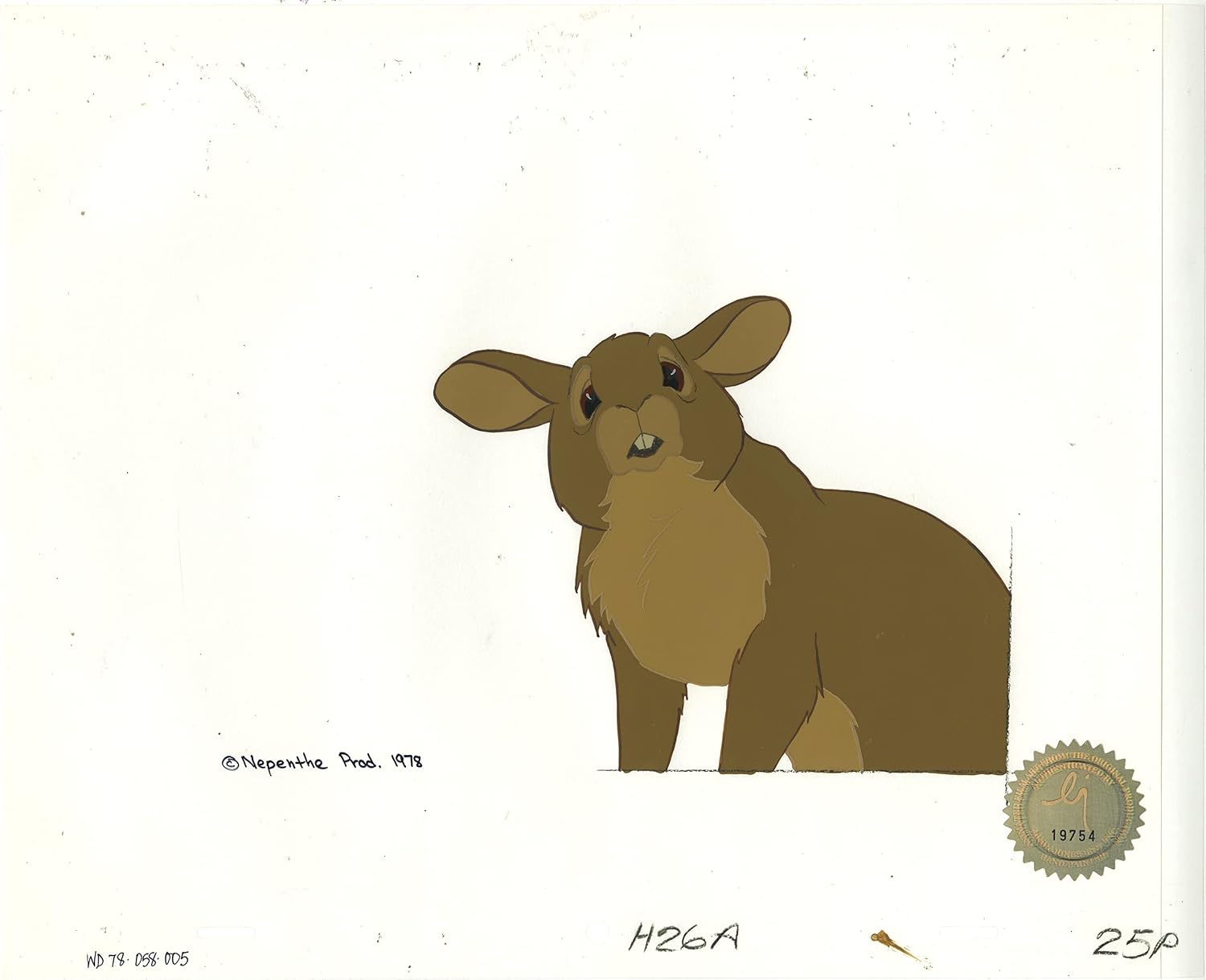 Watership Down 1978 Production Animation Cel of Pipkin with LJE Seal and COA 058-005