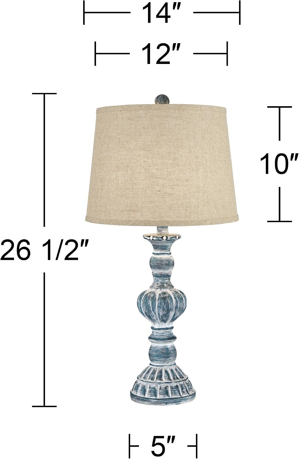 Regency Hill Tanya Country Cottage Core Traditional Style Table Lamps 26.5' High Set of 2 Blue Wash Resin Burlap Linen Drum Shade Decor for Living Room Bedroom House Bedside Nightstand Home