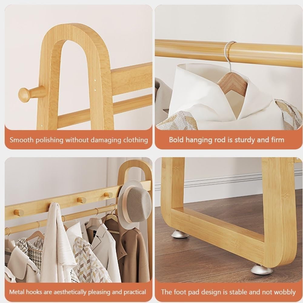 Slide Out Pants Rack Closet Hanger Bar Pull Trousers Tie Belts Scarf Racks Top Mounted Wardrobe Clothes for Closet Retractable,Bamboo Garment Rack Freestanding Clothes Hanging Rack Bamboo Co