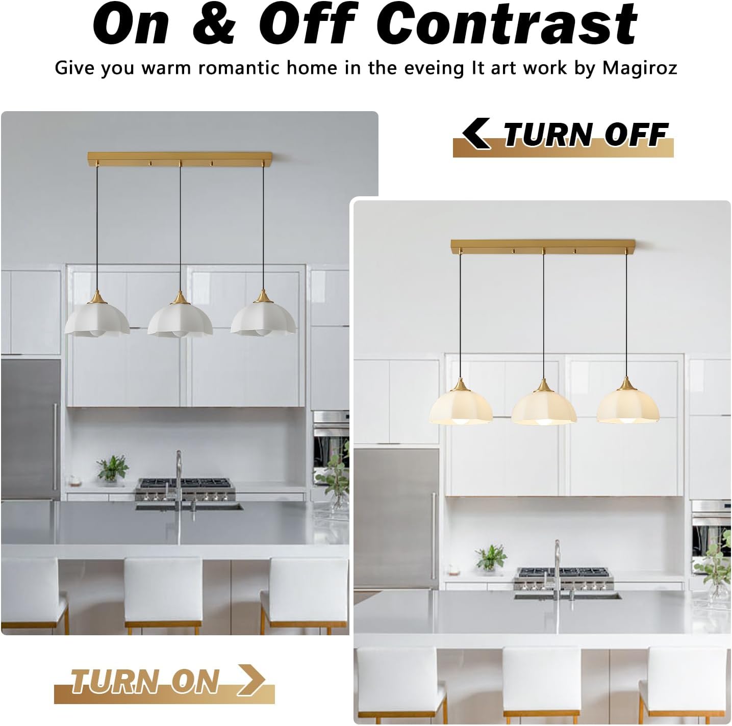 Modern 3 Light Pendant Lighting Gold Linear Dining Room Light Fixture Milk Glass Linear Chandelier Brass and White Pendant Lights Kitchen Island 3 Bulb Hanging Ceiling Light MPL17-3S GD
