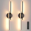 Rechargeable Battery Operated Wall Sconce Set Of Two, Black Wireless LED Wall Sconces With Remote Control, Dimmable 3 Colors Cordless wall lights for Living Room, bedroom, Hallway, 23.6 Inch ( 2pcs)