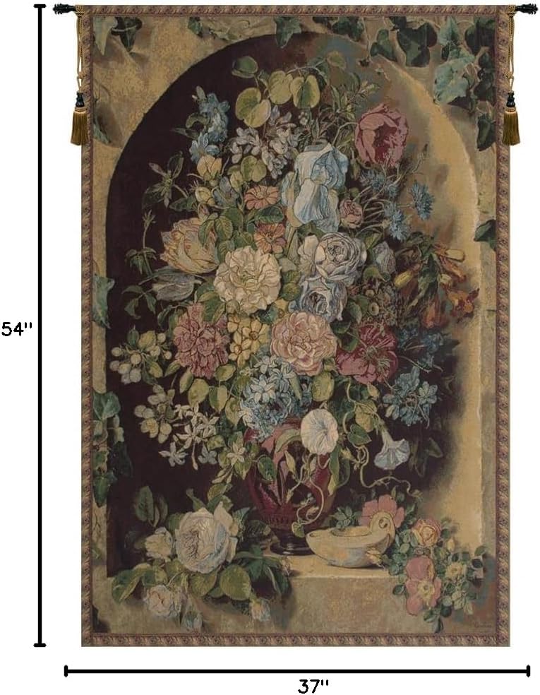 Charlotte Home Furnishings Inc. Large Flowers Piece Italian Tapestry Wall Hanging 54 X 37 Inch Viscose Cotton & Polyester Blend Wall Art Perfect for Home & Wall Decor By Alberto Passini