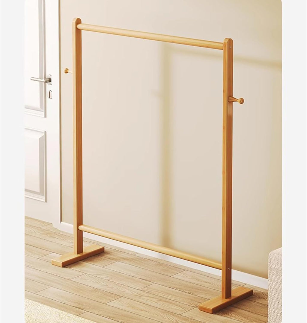 Garment Rack Bamboo Clothing Rack For Hanging Clothes, Modern Simple Clothes Hanging Stand With 2 Hooks, Large Capacity Clothes Rail, Freestanding Coat Rack For Bed(Size:100X40X162CM,Color:Wood color)
