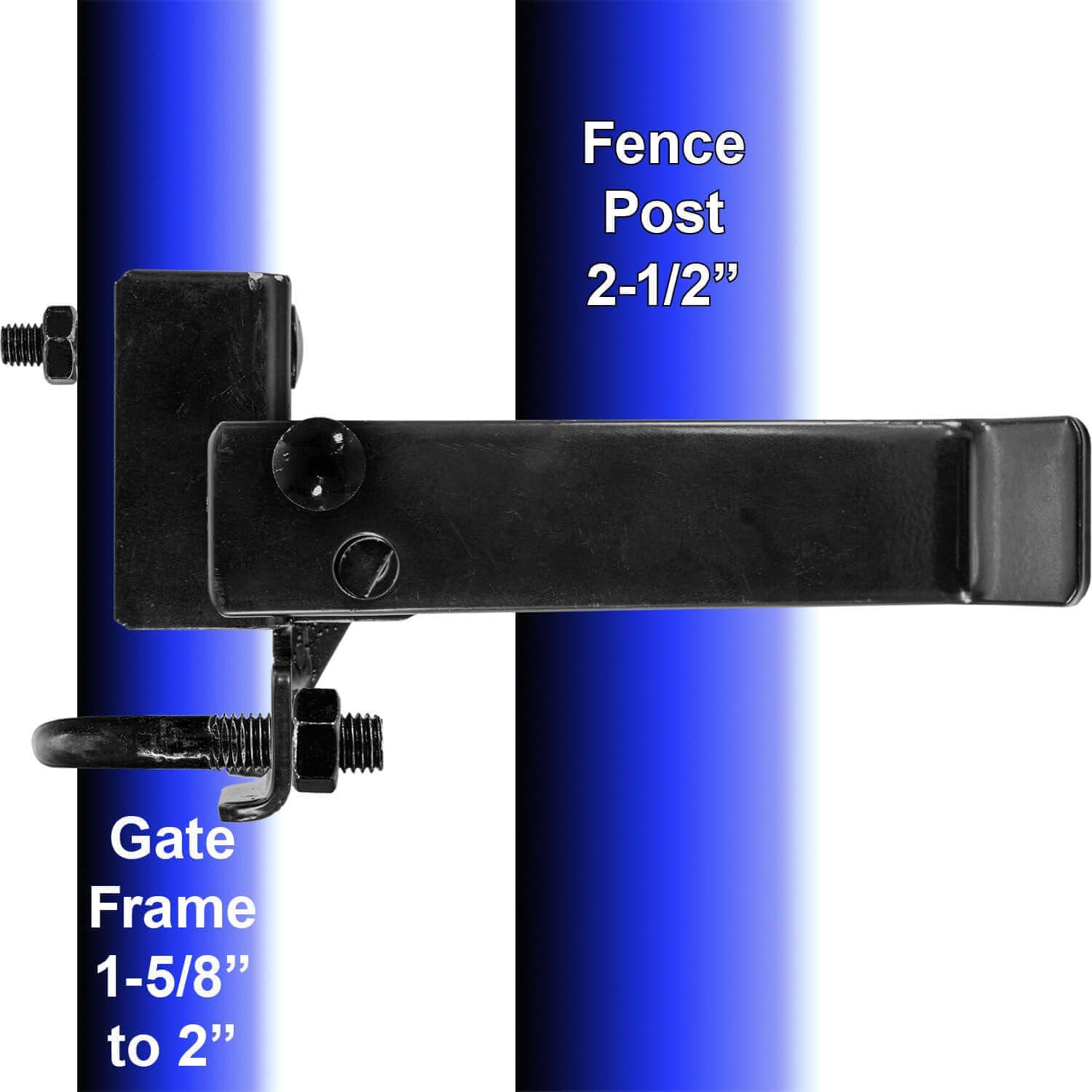 Black 3' Fulcrum Latch Single Gate Fulcrum Latch. Fits 1-5/8' or 1-7/8' Gate Frame. Latches to 3' Post. Powder Coated for Corrosion Protection. CASE Qty 5