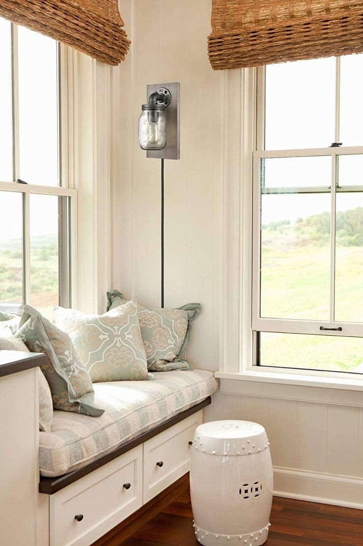 EUL Farmhouse Mason Jar Wall Sconces Hanging Wall Light, Plug-in Set of 2 2-Pack