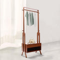 TFCFL Heavy Duty Garment Rack 2-in-1Nan Bamboo Clothes Rack Multi-Purpose Coat Rack with a Hanging Rod, Storage Cabinet and 4 Hooks for Living Room, Bedroom