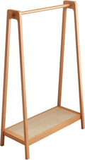 Garment Rack Bamboo Clothing Rack For Hanging Clothes, Freestanding Coat Rack With Shelves And 2 Hooks, Large Capacity Clothes Rail For Bedrooms, Easy To Assemble C(Size:75x36x154CM,Color:Wood Color)